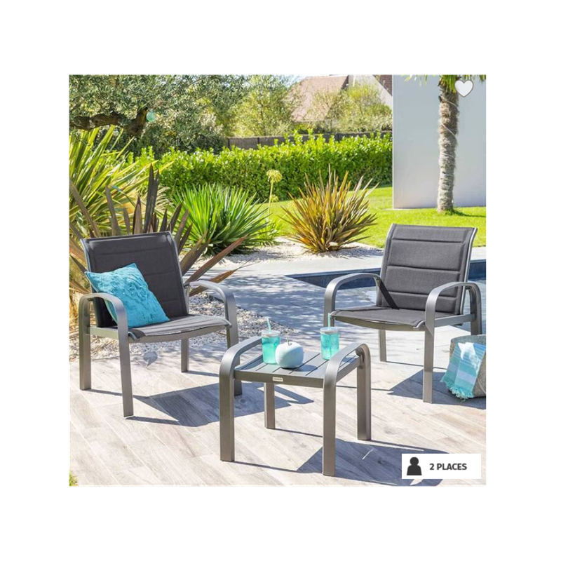 Salon de Jardin duo ou quatuor ELYN Bleu canard & graphite