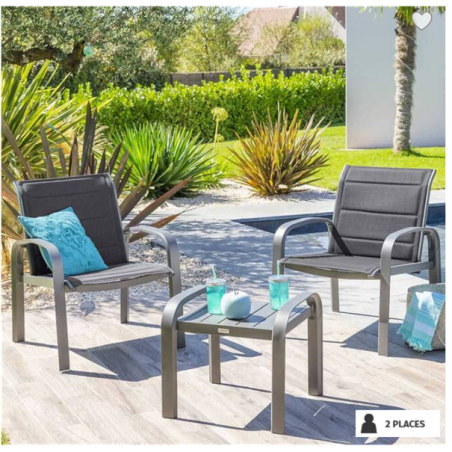 Salon de Jardin duo ou quatuor ELYN Bleu canard & graphite