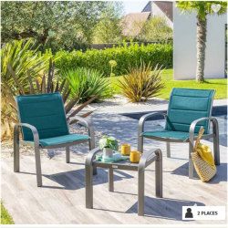 Salon de Jardin duo ou quatuor ELYN Bleu canard & graphite