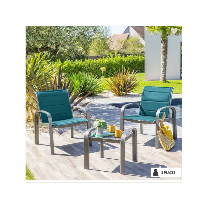 Salon de Jardin duo ou quatuor ELYN Bleu canard & graphite